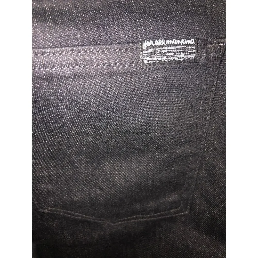 7 For All Mankind Dojo Black Jeans Size 27 Braid Trim Front Patch Pockets Flair